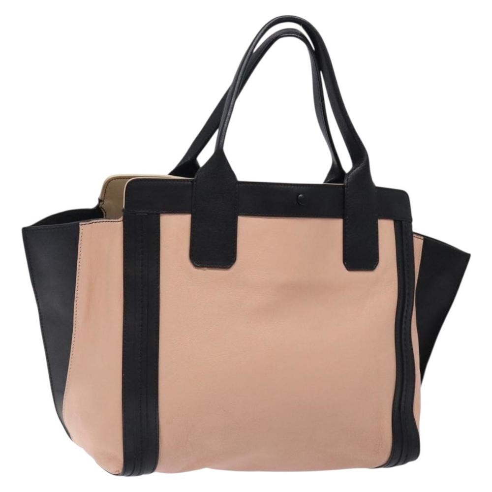Chloe Alison Tote Bag Leather Pink Black Auth gh323